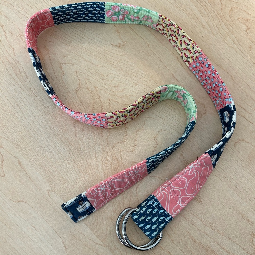 Vineyard Vines Multicolor Patchwork Belt with Silver Buckle